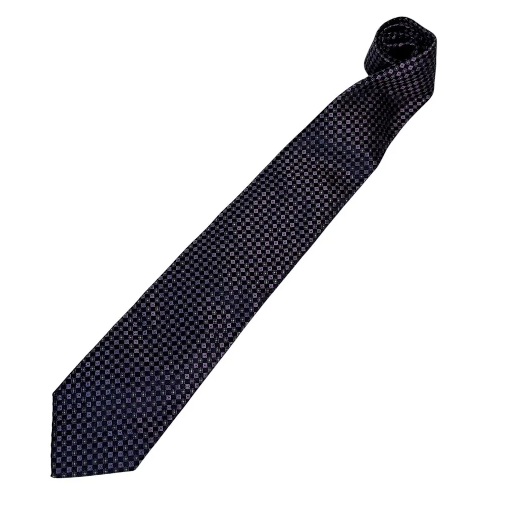 Altea Milano Mens Purple Black Geometric Check Silk Tie Handmade Italy 3.75in